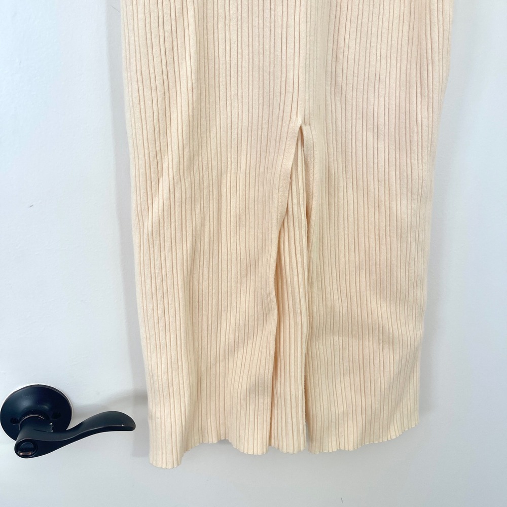 FORE Ribbed Knit‎ Strapless Midi Dress Slit Size Small Cream Twist Front Evening - Picture 5 of 8